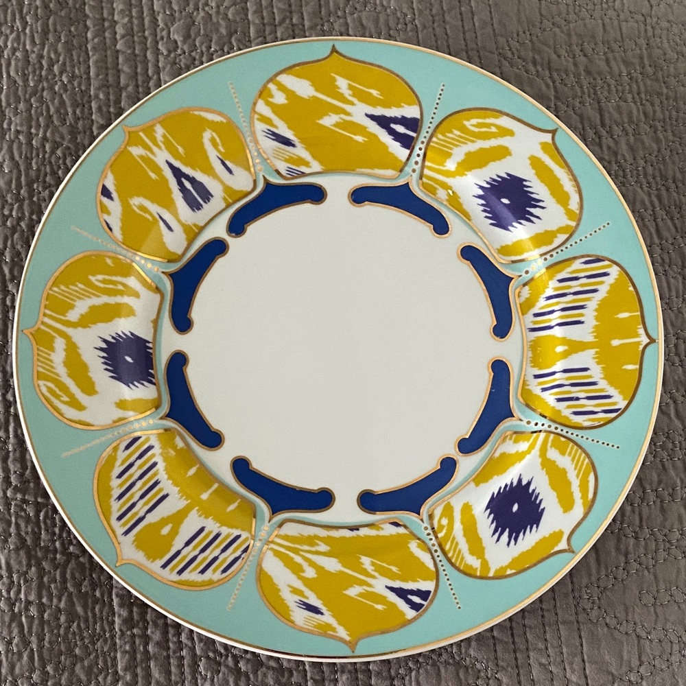 Anthropologie Dinner plate Colorful with Yellow and Blue Ikat Accents 10.5”